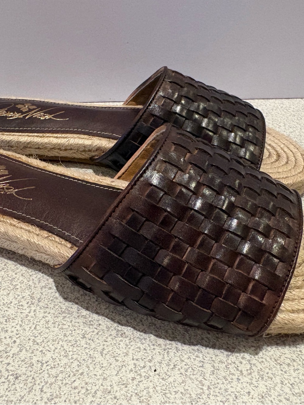 Patricia Nash Woven Slide Sandals in Dark Brown Leather Espadrille 7M Flats